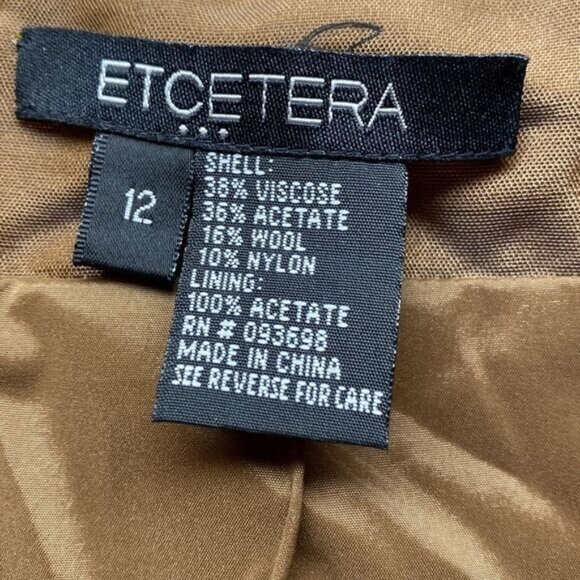 Etcetera Womens Brown Jacket W/Faux Fur Cuffs Size 12 Viscose Blend Zip Closure - Picture 3 of 9